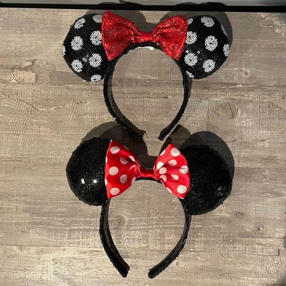 Disney World Minnie Mouse Ears Bow Headbands 2PCS Classic Sequin Disneyland